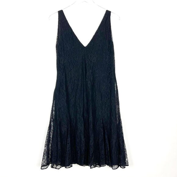 Lauren Ralph Lauren Lace Tank Dress Godet Hem Fairy Goth Black Women's Size 8 - Picture 12 of 13